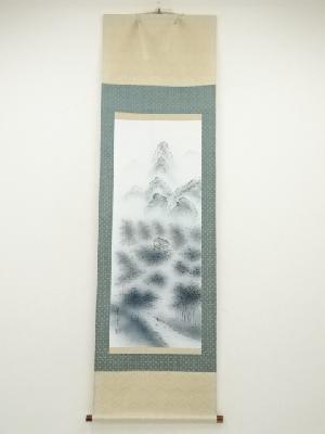 紫雲筆　竹林画居　肉筆絹本掛軸（共箱）